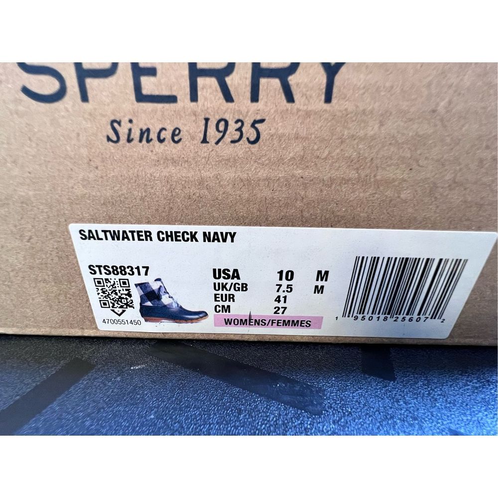 Sperry Saltwater Blue Check Navy Duck Boots Sz10 "Original Owner" - Picture 5 of 11